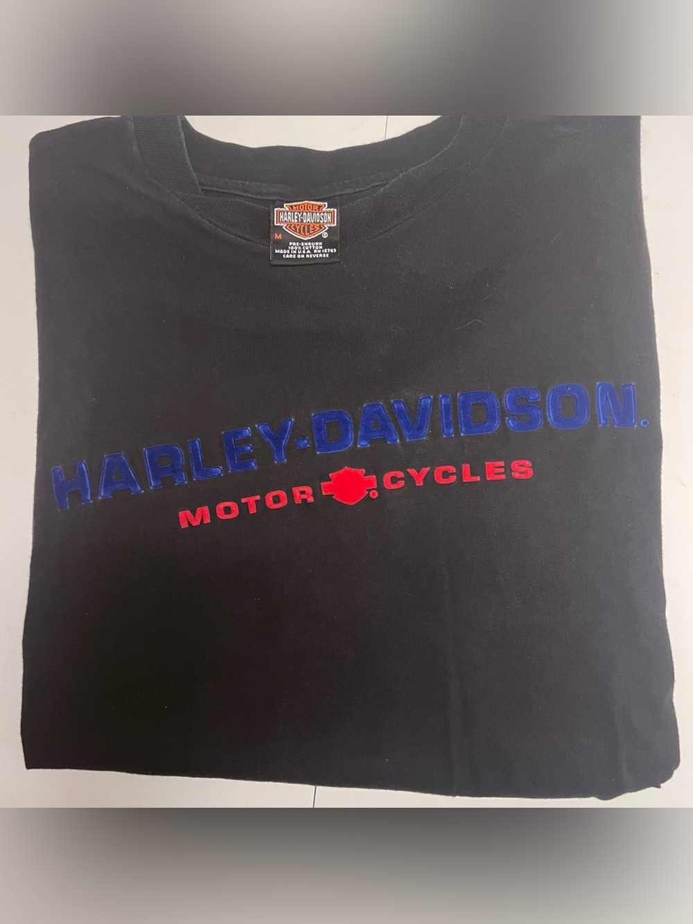 Harley-Davidson Black Short Sleeve Tee with Blue and Red Logo
